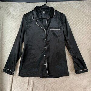 Pink Victorias Secret Womens Small Top Sleepwear Black Silky Satin Long Sleeve